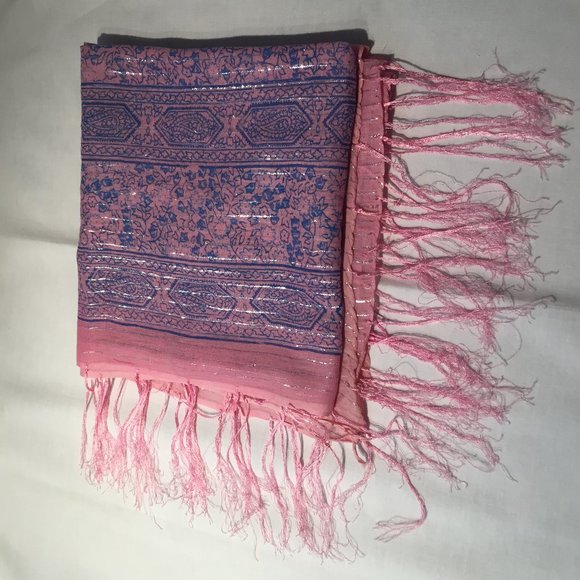 Pink & Blue Cotton Scarf - Picture 2 of 5